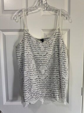 Maurices Camisole Tank Top Floral Lace Overlay Ivory Blue Striped Women's XL